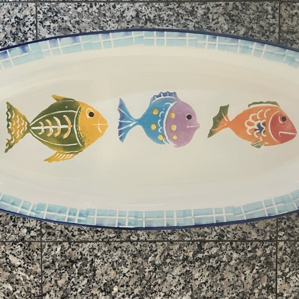 Vintage World Market Fish Oval Serving Platter Stoneware Made In Italy 🇮🇹 22.5" - Picture 3 of 6